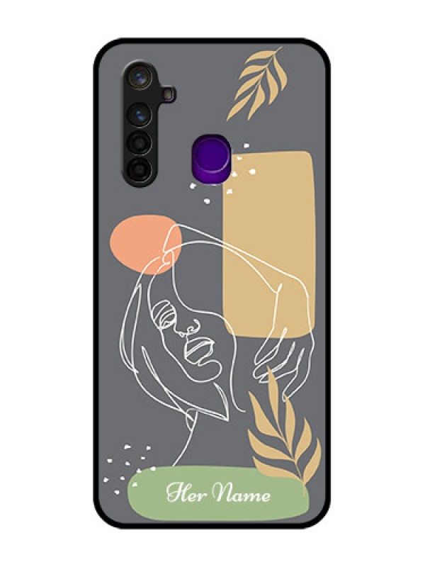 Custom Realme 5 Pro Custom Glass Phone Case - Gazing Woman line art Design
