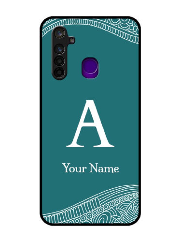 Custom Realme 5 Pro Personalized Glass Phone Case - line art pattern with custom name Design