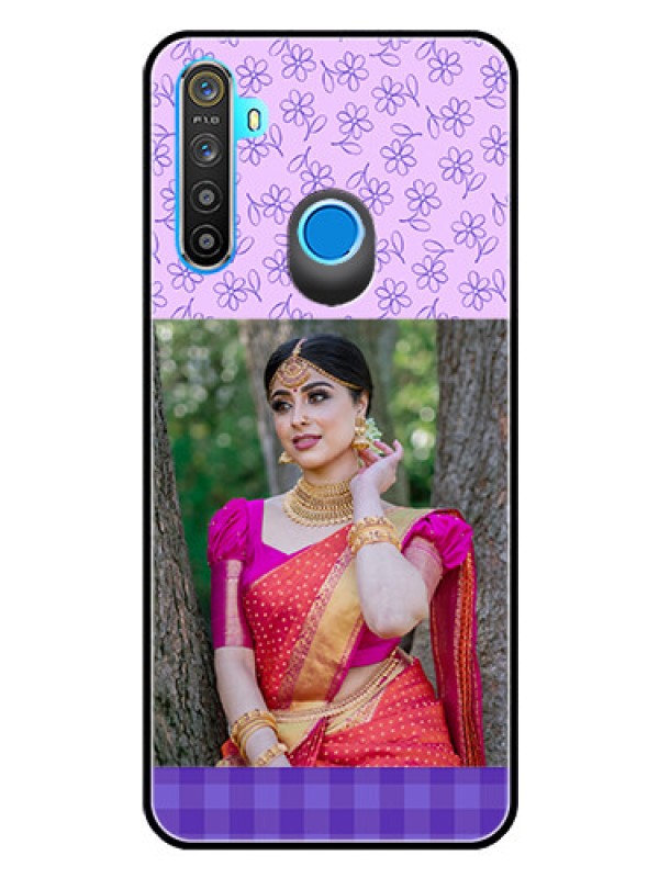 Custom Realme 5 Custom Glass Phone Case  - Purple Floral Design