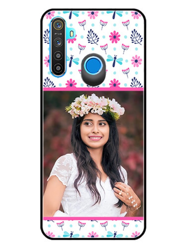 Custom Realme 5 Photo Printing on Glass Case  - Colorful Flower Design
