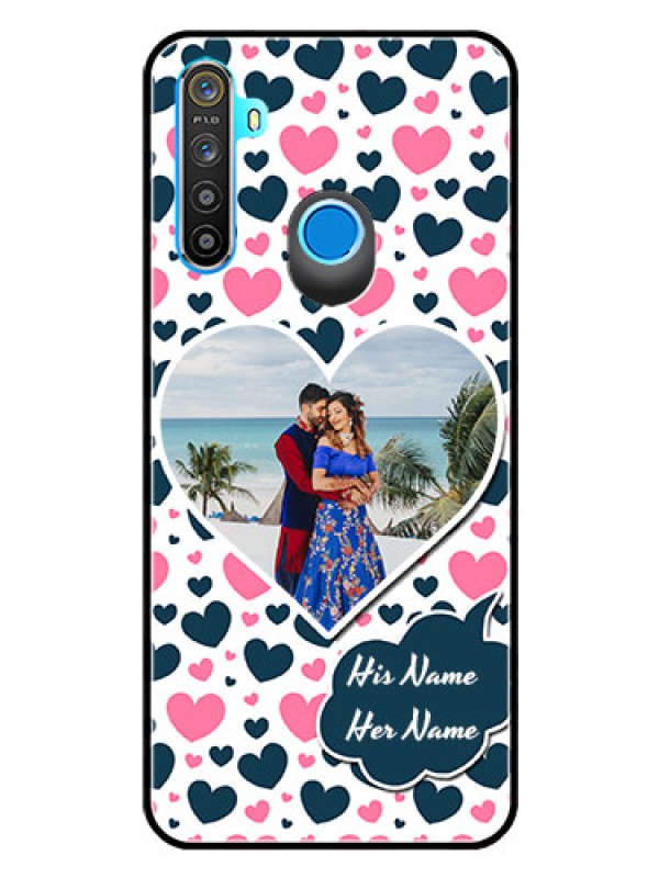 Custom Realme 5 Custom Glass Phone Case  - Pink & Blue Heart Design