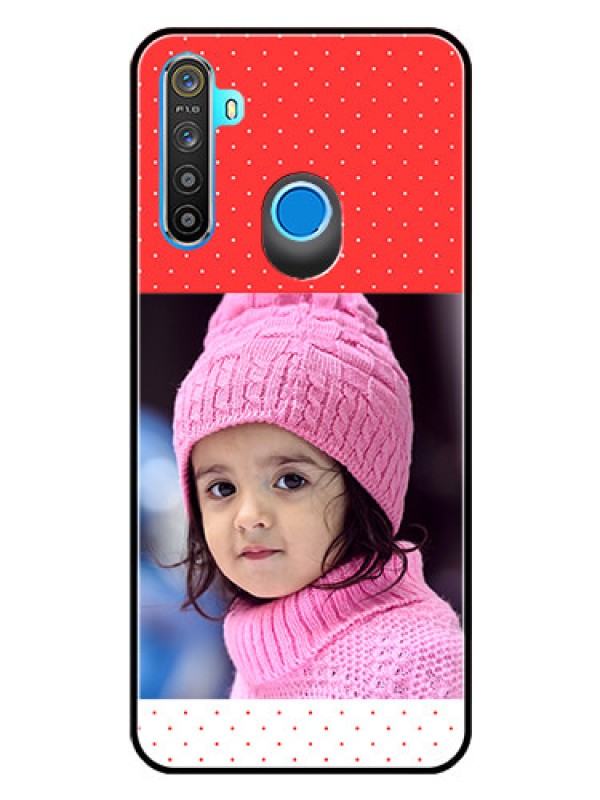 Custom Realme 5 Photo Printing on Glass Case  - Red Pattern Design