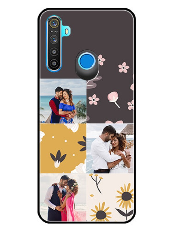 Custom Realme 5 Photo Printing on Glass Case  - 3 Images with Floral Design