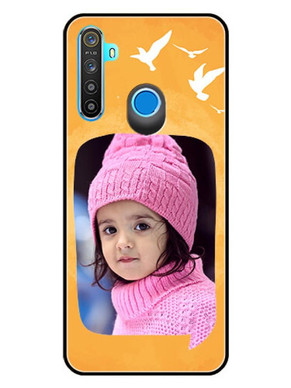 Custom Realme 5 Personalized Glass Phone Case  - Water Color Design with Bird Icons