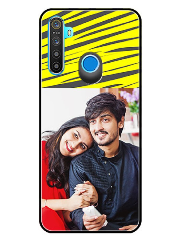 Custom Realme 5 Photo Printing on Glass Case  - Yellow Abstract Design