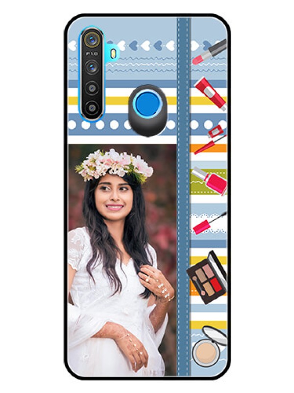 Custom Realme 5 Personalized Glass Phone Case  - Makeup Icons Design