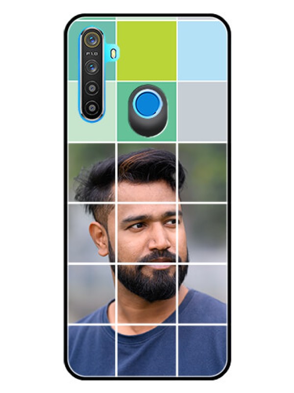 Custom Realme 5 Photo Printing on Glass Case  - with white box pattern 