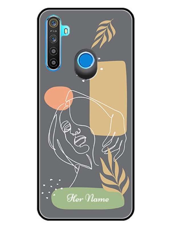 Custom Realme 5 Custom Glass Phone Case - Gazing Woman line art Design