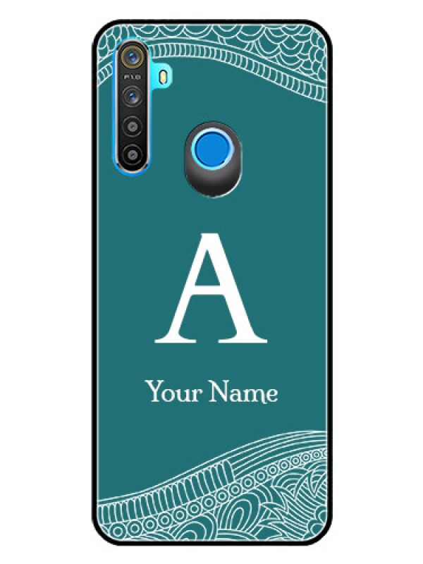 Custom Realme 5 Personalized Glass Phone Case - line art pattern with custom name Design