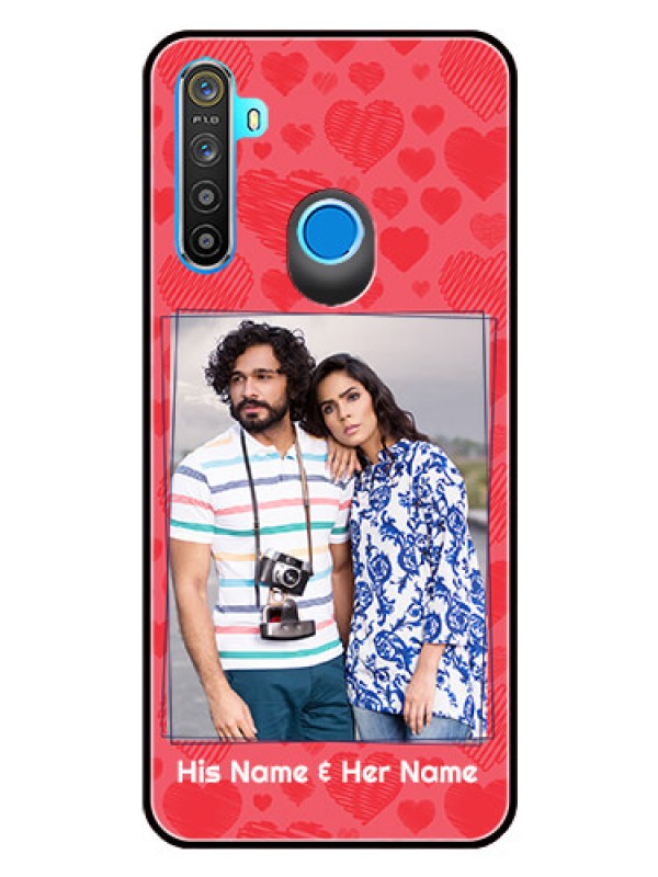 Custom Realme 5i Photo Printing on Glass Case  - with Red Heart Symbols Design