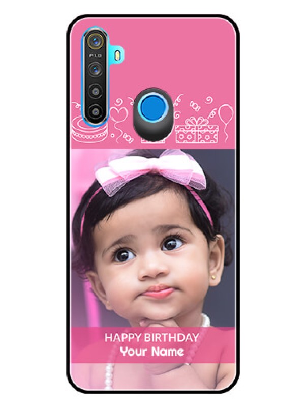 Custom Realme 5s Photo Printing on Glass Case  - with Birthday Line Art Design