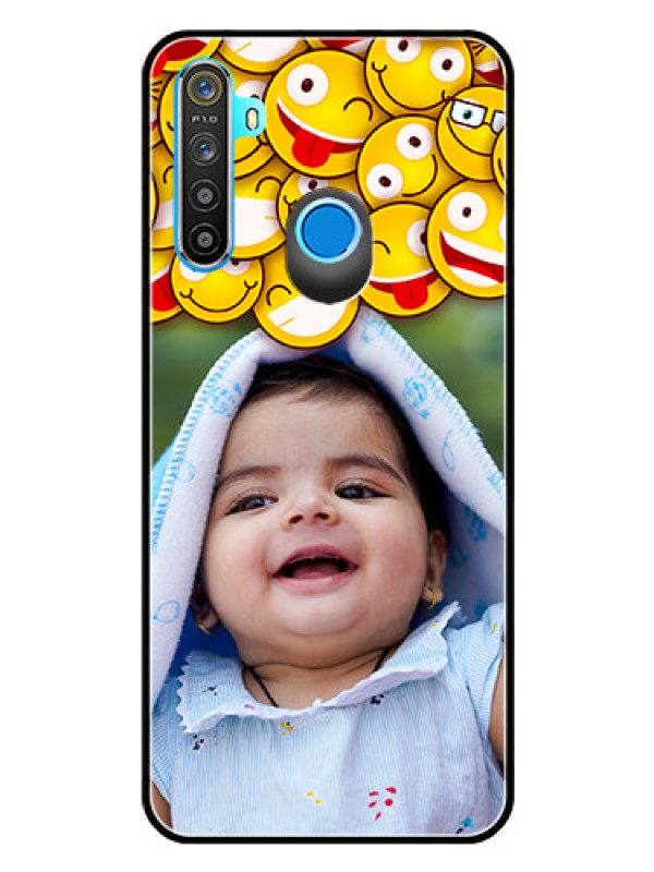 Custom Realme 5s Custom Glass Mobile Case  - with Smiley Emoji Design