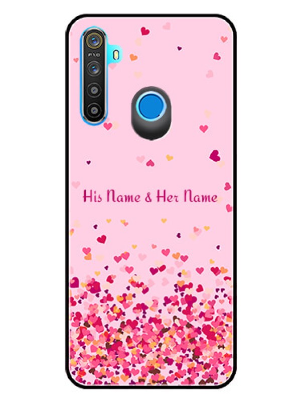 Custom Realme 5s Photo Printing on Glass Case - Floating Hearts Design