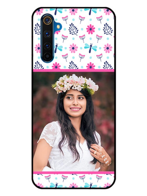 Custom Realme 6 Pro Photo Printing on Glass Case  - Colorful Flower Design