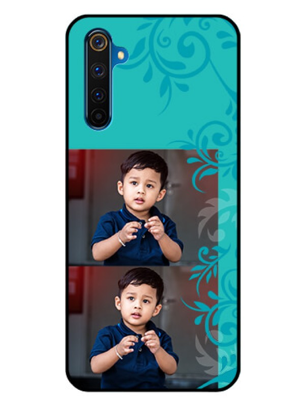 Custom Realme 6 Pro Personalized Glass Phone Case  - with Photo and Green Floral Design 