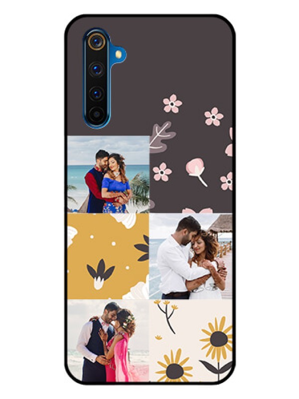 Custom Realme 6 Pro Photo Printing on Glass Case  - 3 Images with Floral Design