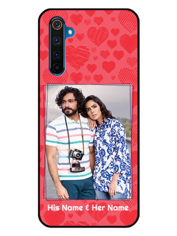 Custom Realme 6 Pro Photo Printing on Glass Case  - with Red Heart Symbols Design