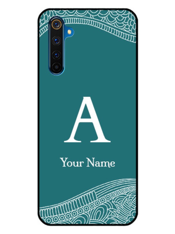 Custom Realme 6 Pro Personalized Glass Phone Case - line art pattern with custom name Design