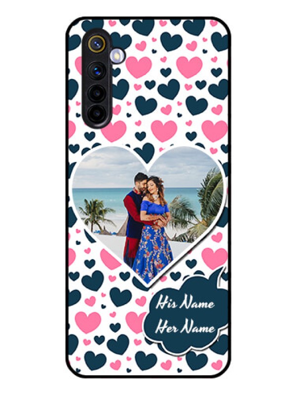Custom Realme 6 Custom Glass Phone Case  - Pink & Blue Heart Design