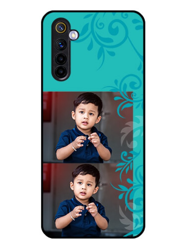 Custom Realme 6 Personalized Glass Phone Case  - with Photo and Green Floral Design 