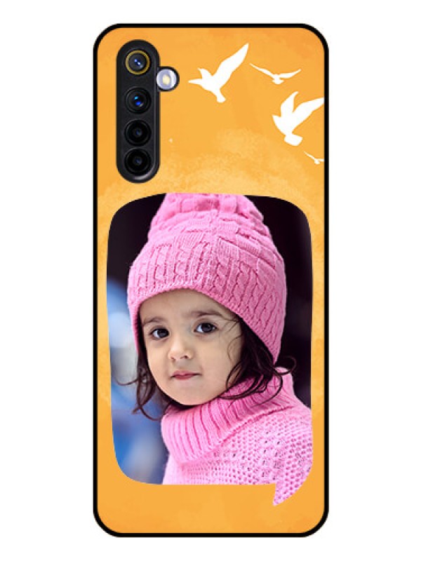 Custom Realme 6 Personalized Glass Phone Case  - Water Color Design with Bird Icons