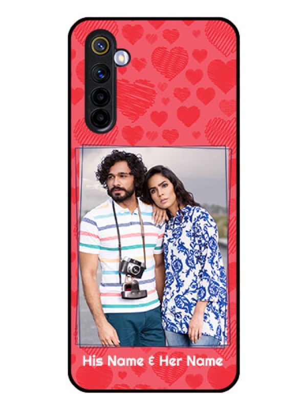 Custom Realme 6 Photo Printing on Glass Case  - with Red Heart Symbols Design