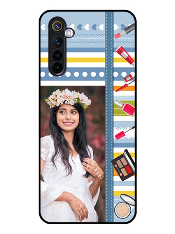 Custom Realme 6 Personalized Glass Phone Case  - Makeup Icons Design