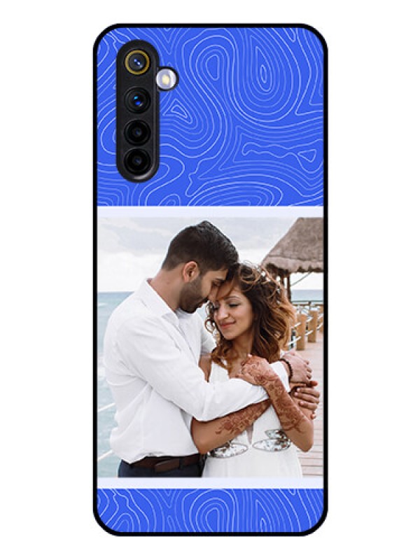 Custom Realme 6 Custom Glass Mobile Case - Curved line art with blue and white Design
