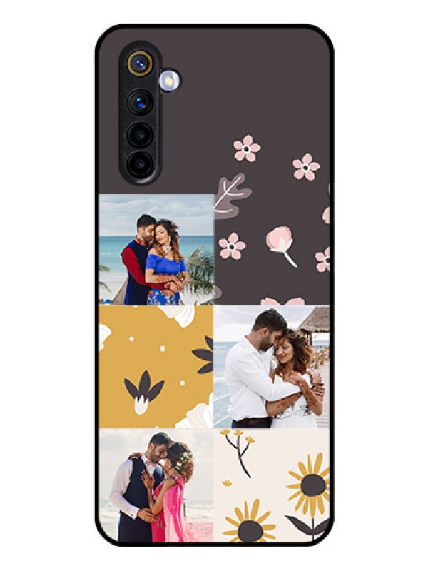 Custom Realme 6i Photo Printing on Glass Case  - 3 Images with Floral Design
