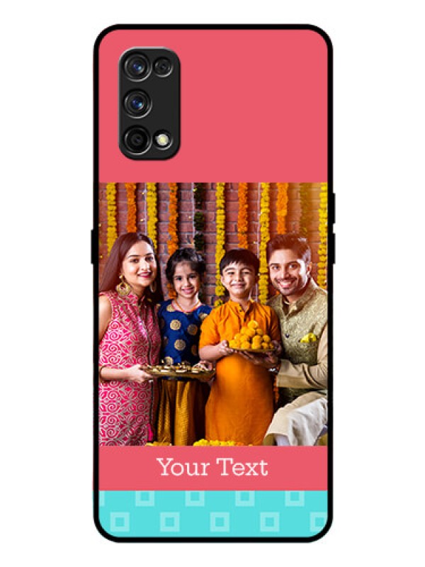 Custom Realme 7 Pro Personalized Glass Phone Case  - Peach & Blue Color Design