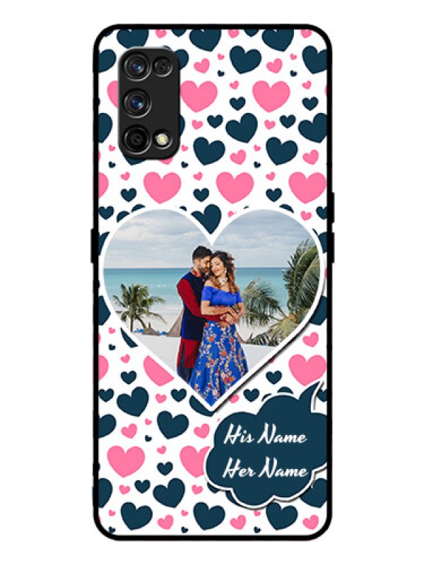 Custom Realme 7 Pro Custom Glass Phone Case  - Pink & Blue Heart Design