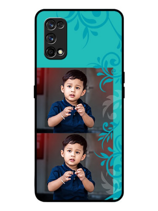 Custom Realme 7 Pro Personalized Glass Phone Case  - with Photo and Green Floral Design 