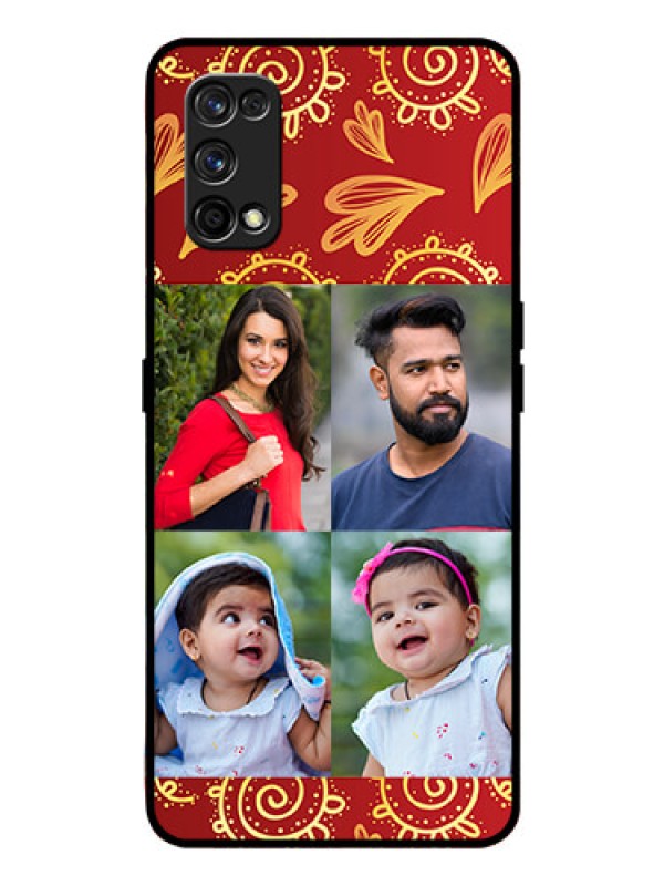 Custom Realme 7 Pro Photo Printing on Glass Case  - 4 Image Traditional Design