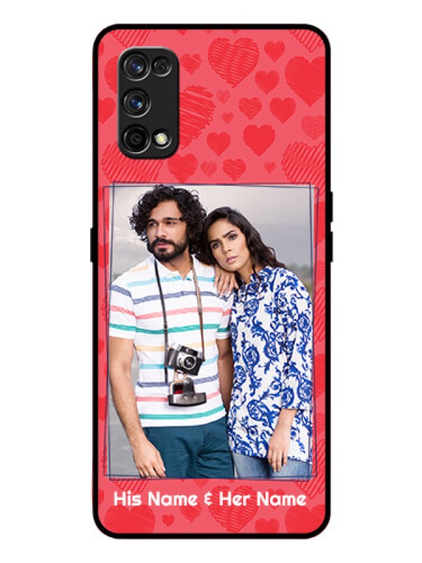 Custom Realme 7 Pro Photo Printing on Glass Case  - with Red Heart Symbols Design
