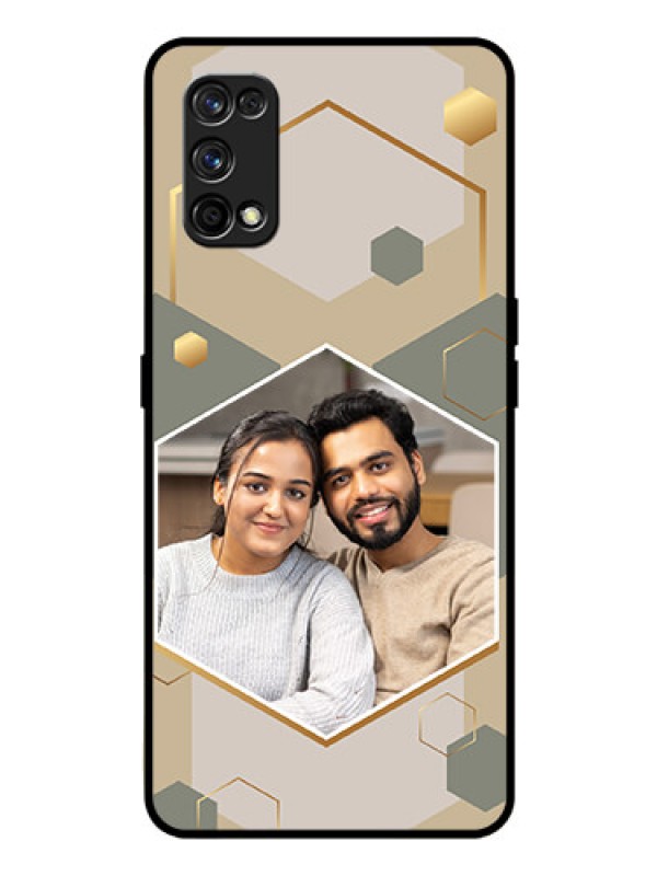 Custom Realme 7 Pro Photo Printing on Glass Case - Stylish Hexagon Pattern Design
