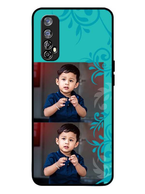 Custom Realme 7 Personalized Glass Phone Case  - with Photo and Green Floral Design 