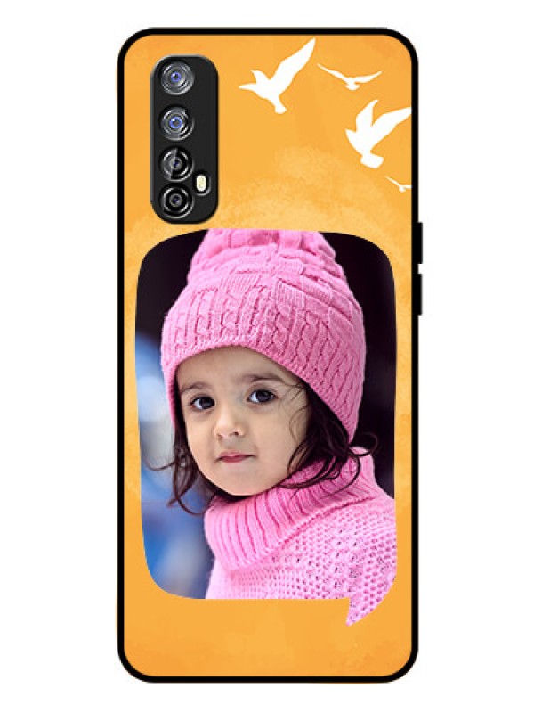 Custom Realme 7 Personalized Glass Phone Case  - Water Color Design with Bird Icons