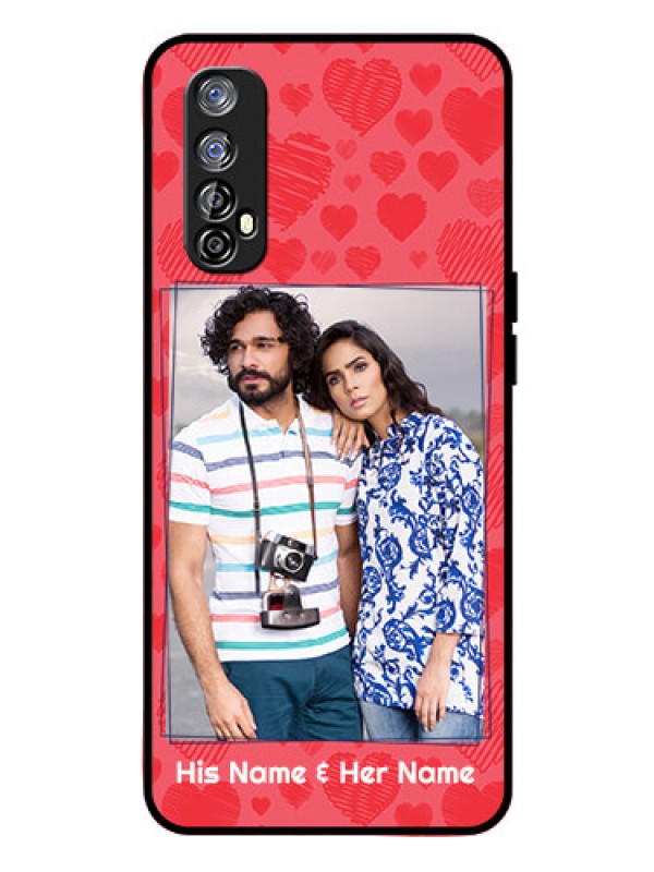 Custom Realme 7 Photo Printing on Glass Case  - with Red Heart Symbols Design