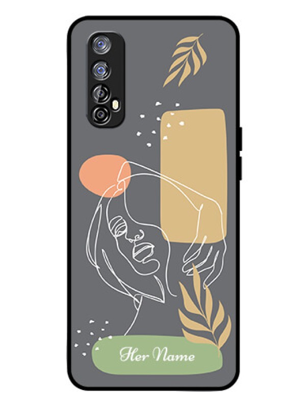 Custom Realme 7 Custom Glass Phone Case - Gazing Woman line art Design