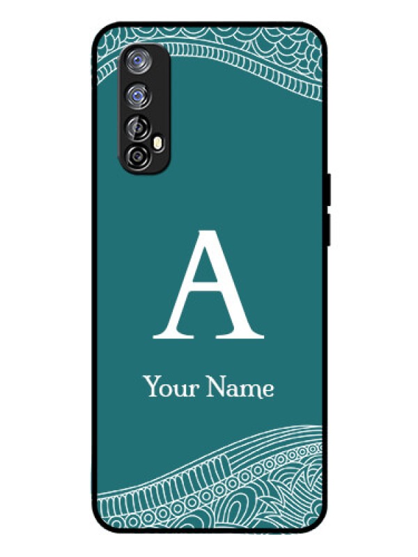 Custom Realme 7 Personalized Glass Phone Case - line art pattern with custom name Design