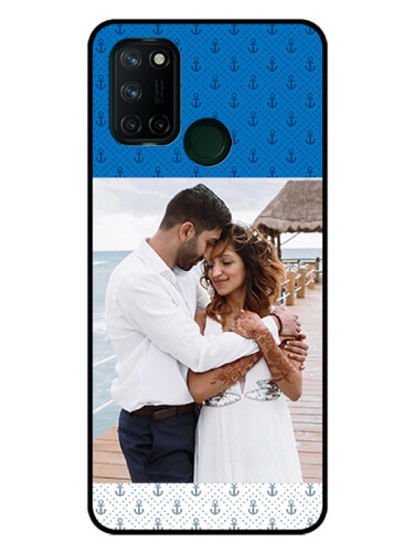 Custom Realme 7I Photo Printing on Glass Case  - Blue Anchors Design