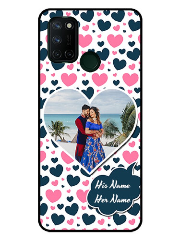 Custom Realme 7I Custom Glass Phone Case  - Pink & Blue Heart Design