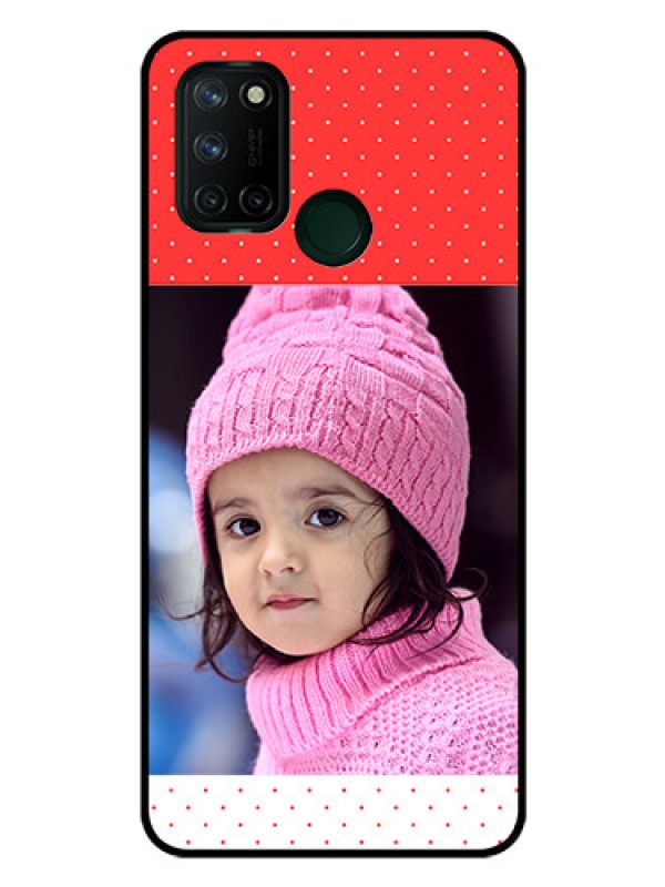 Custom Realme 7I Photo Printing on Glass Case  - Red Pattern Design