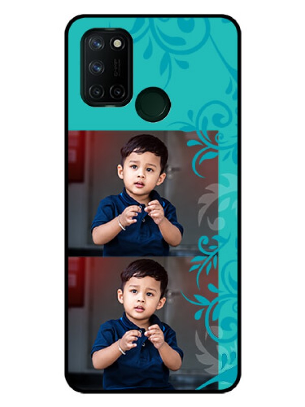Custom Realme 7I Personalized Glass Phone Case  - with Photo and Green Floral Design 