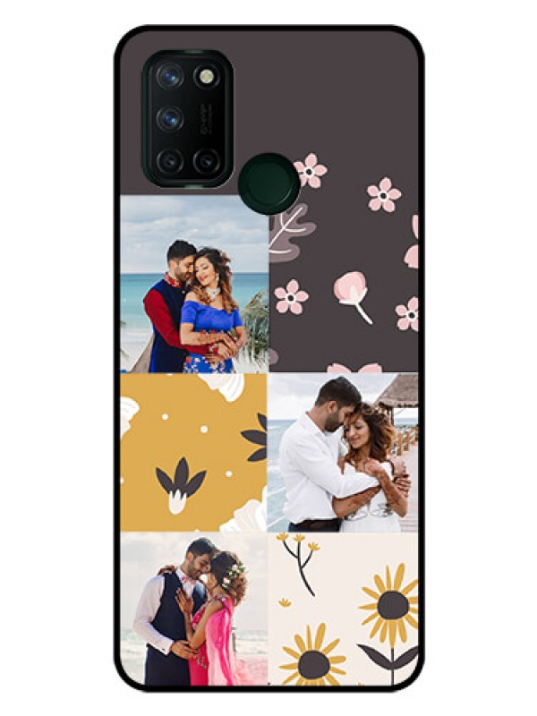 Custom Realme 7I Photo Printing on Glass Case  - 3 Images with Floral Design