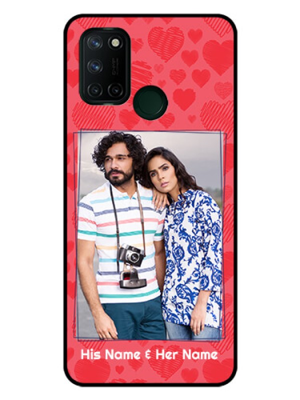 Custom Realme 7I Photo Printing on Glass Case  - with Red Heart Symbols Design