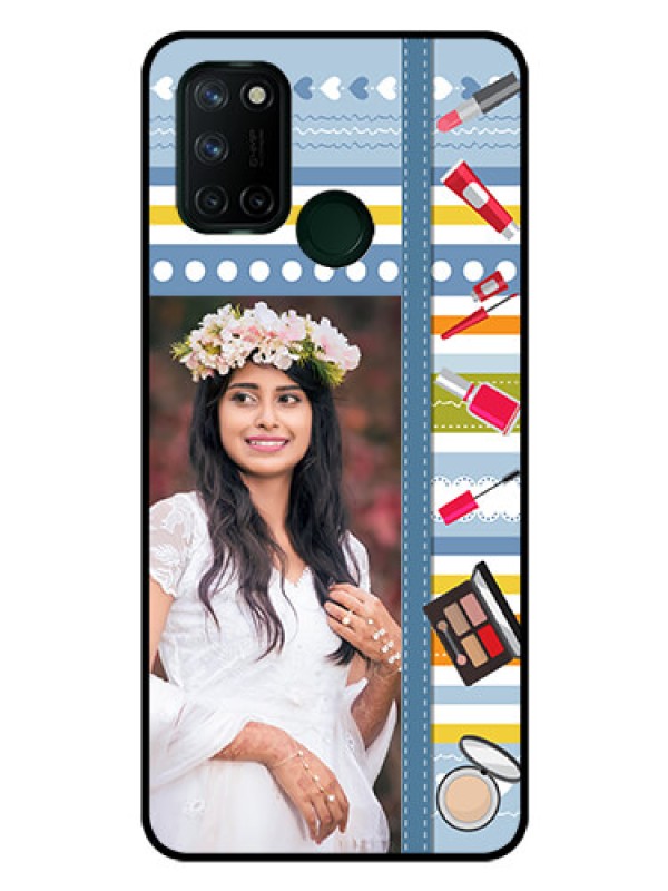 Custom Realme 7I Personalized Glass Phone Case  - Makeup Icons Design