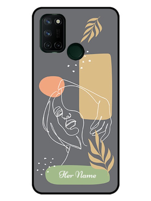 Custom Realme 7i Custom Glass Phone Case - Gazing Woman line art Design