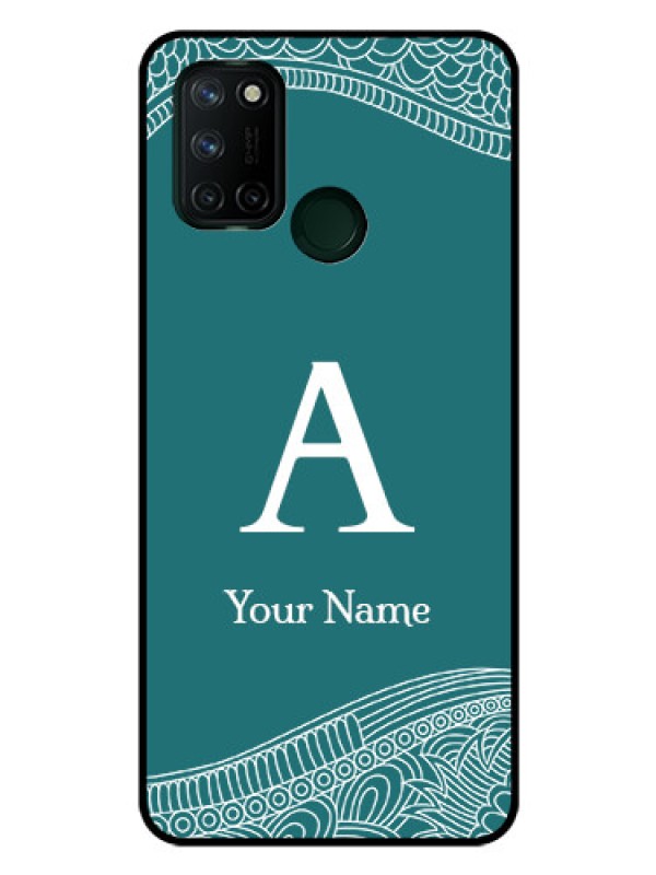 Custom Realme 7i Personalized Glass Phone Case - line art pattern with custom name Design