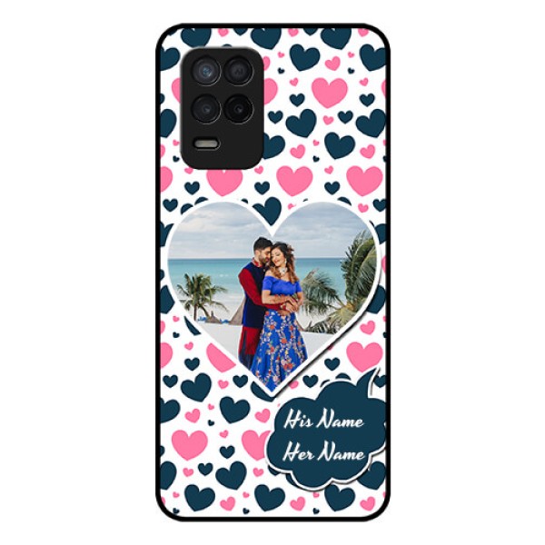 Realme 8 5G Custom Glass Phone Case - Pink & Blue Heart Design Realme 8 5G Custom Glass Phone Case - Pink & Blue Heart Design